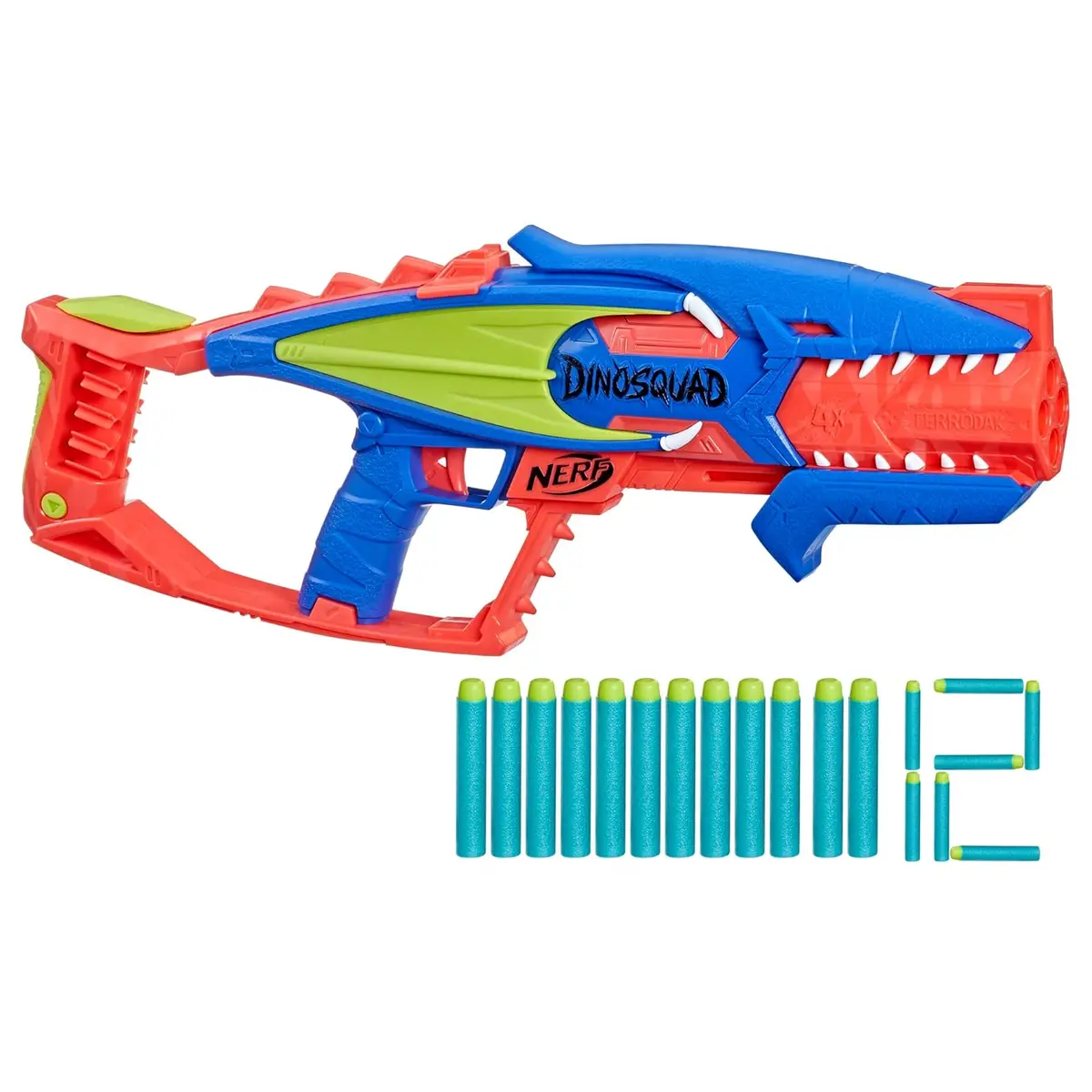 Nerf Dinosquad Terrodak, 4 Dart Blasting, Dart Storage, 12 Nerf Elite Darts, Dinosaur Design, Toy Foam Nerf Blaster For Kids Outdoor Games,Multicolor 1