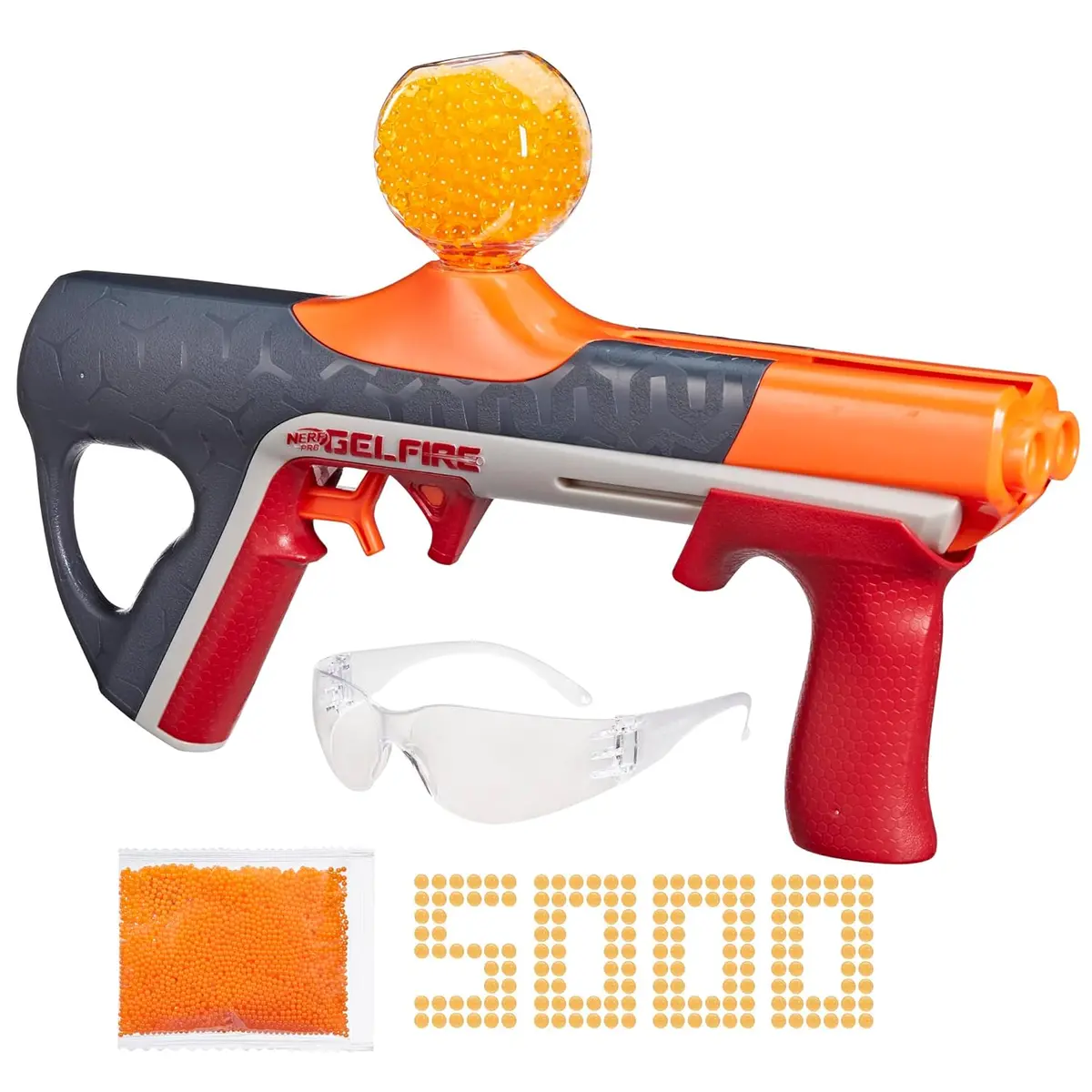 Nerf Pro Gelfire Quadrant Blaster, 150 Fps, 5,000 Gelfire Rounds, 4 Round Slam Fire, 400 Round Hopper, Eyewear, Ages 14+ 1
