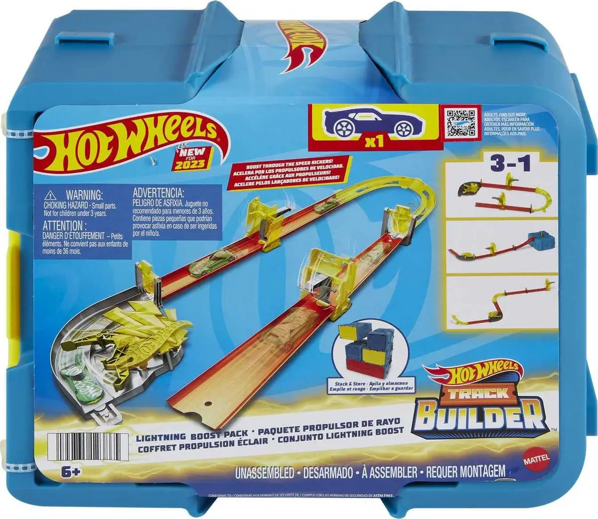 Hot Wheels Track Set With 1 Hot Wheels Car, 12 Track Boosting Components, Stackable Toy Storage Box, Lightning-Themed Track Builder Set 1