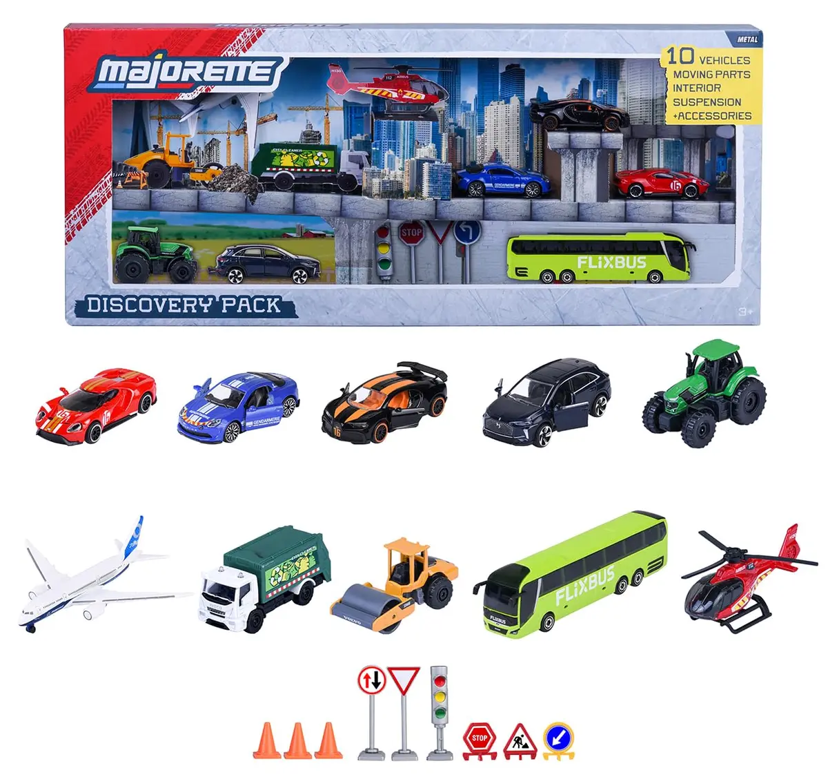 Majorette 10 Pieces Discovery Set 1:64 Scale Includes Traffic Signs For Interactive Play For Children Ages 3 Years And Up 1