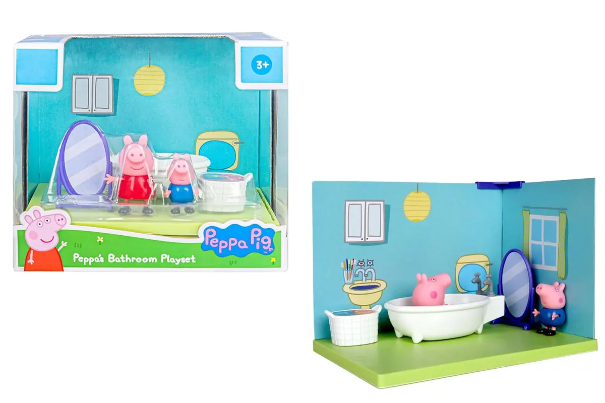 Peppa Pig And George's Bathroom Themed Preschool Toy, Includes 2 Poseable Figures, Bathtime Accessories And Scene Cards, For Girls And Boys Ages 3 And Up 1