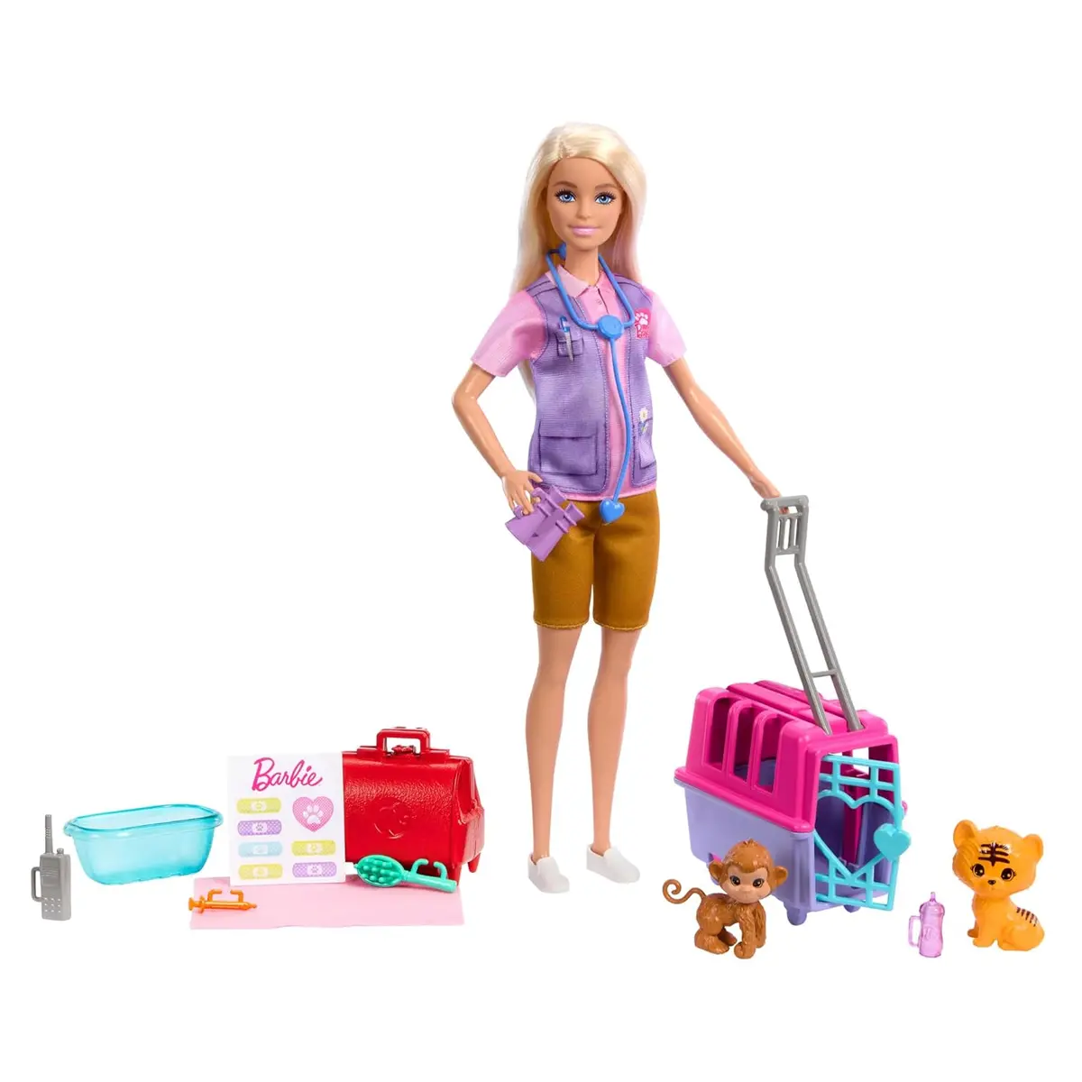 Barbie Careers Animal Rescue & Recovery Playset With Blonde Doll Baby Monkey & Tiger Figures, Carrier & Accessories For Kids Ages 3+ 1
