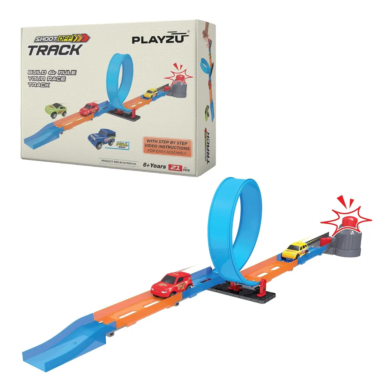 Playzu Shoot Off Launcher Track Set, 21 Pcs Single 360 Loop & 1 Car Track Play Set For Ages 6+ 1