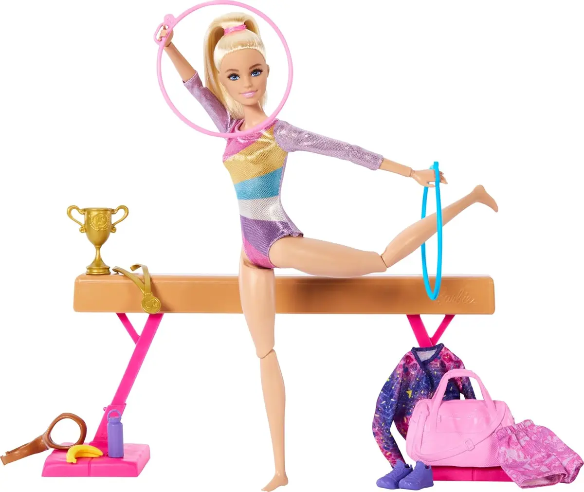 Barbie Gymnastics Doll & Accessories Playset With Blonde Fashion Doll, C-Clip For Flipping Action, Balance Beam, Warm-Up Suit & More For Kids Ages 3+ 1