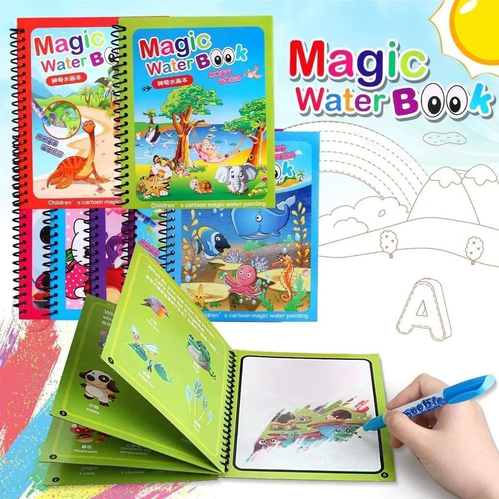 Reznor Quick Dry Re-Usable Magic Coloring Water Book With Magic Pen (Random Design), Pack Of 5 1