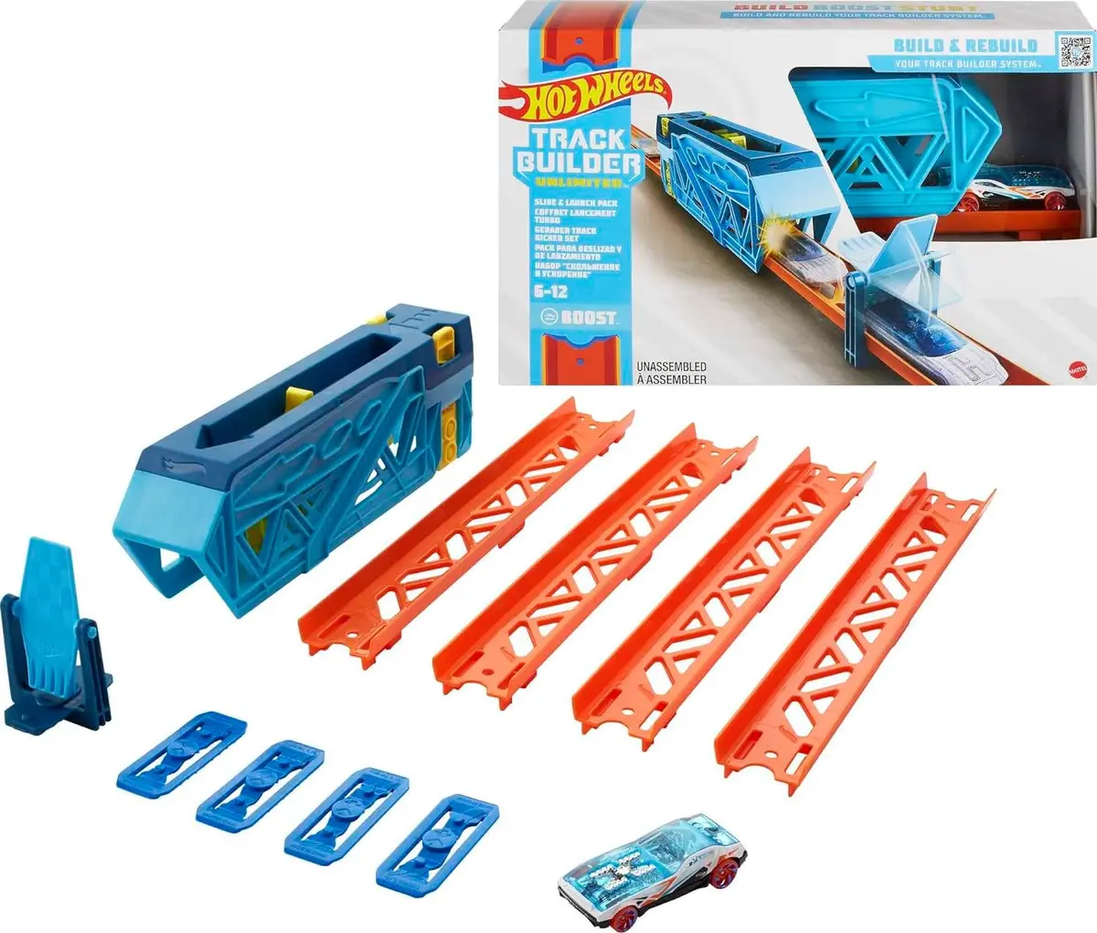 Hot Wheels Track Builder Unlimited Slide & Launch Pack For Kids 6 Years & Older With A 1:64 Scale Hot Wheels® Vehicle, Moveable Kicker Booster & 3 Track Pieces That Connect To Other Sets 1