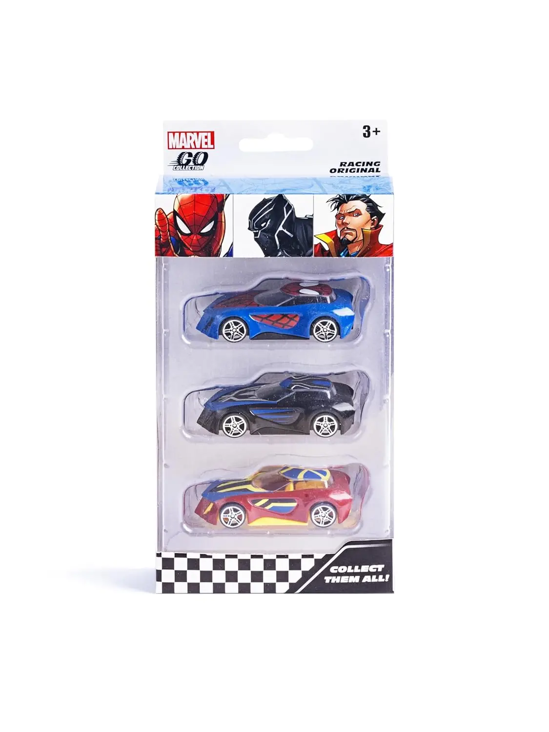 Marvel Go 1:64 Diecast Spider-Man, Black Panther And Doctor Strange 3-Pack Rapid Racertoy Car For Collection For Ages 3 Years And Up 1