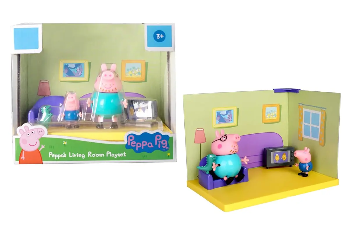 Peppa Pig Living Room Themed Preschool Toy With Daddy Pig And George, Includes 2 Poseable Figures, Living Room Accessories And Scene Cards, For Girls And Boys Ages 3 And Up 1