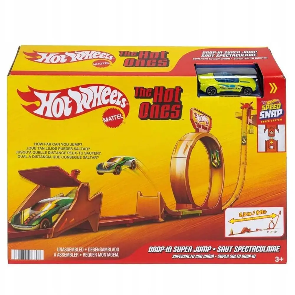 Hot Wheels Toy Car Track Set, Hot Ones Gravity Drop Playset & 1:64 Scale Die-Cast Vehicle, Essential Components For A Race Build With Easy Storage 1