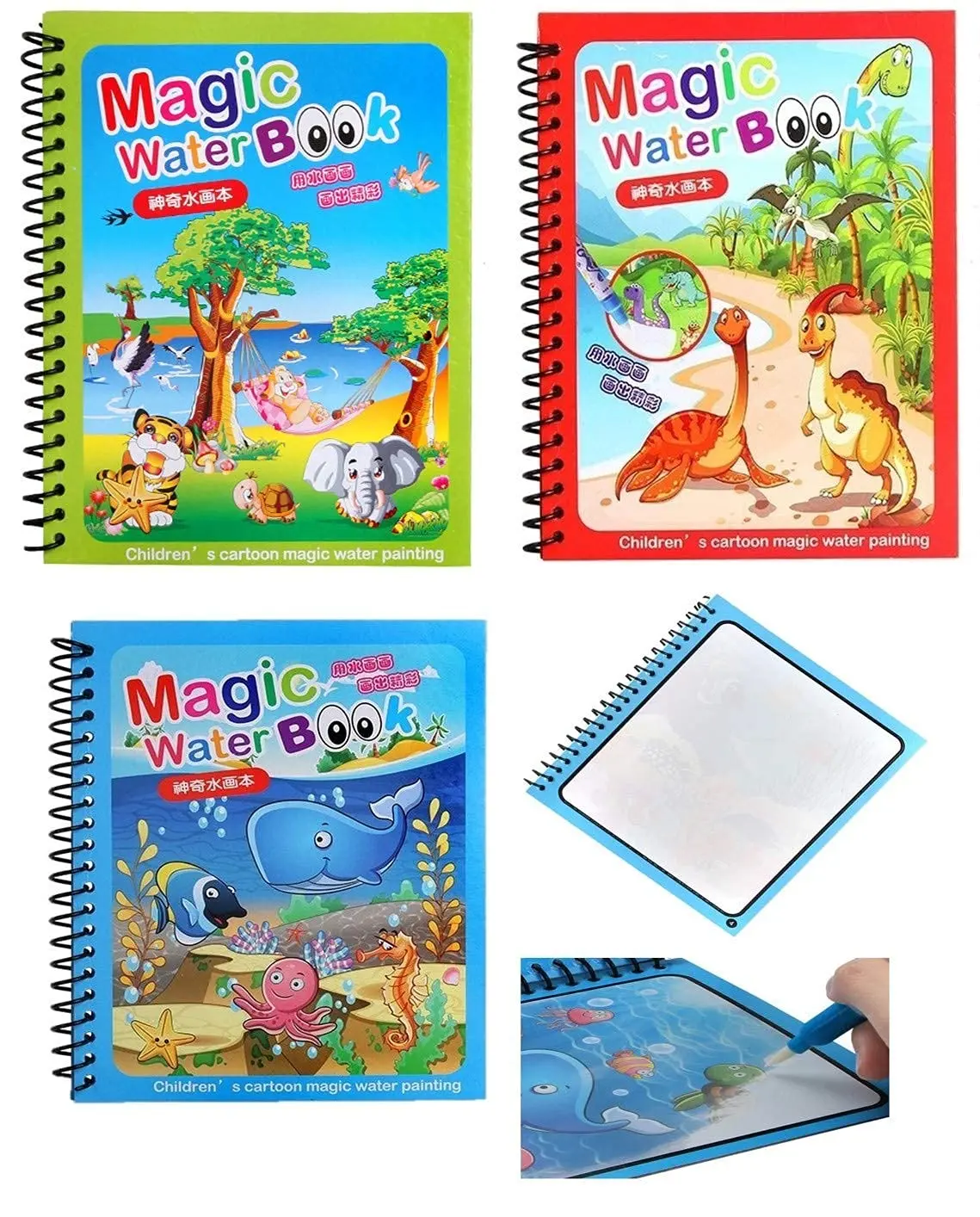 Reznor Quick Dry Re-Usable Magic Coloring Water Book With Magic Pen (Random Design), Pack Of 3 1