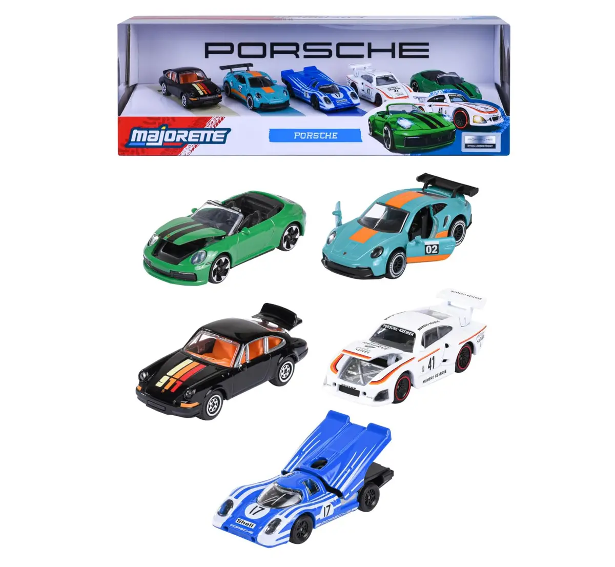 Majorette Porsche 5 Pack Set - Metal Toy Car With Freewheel, Suspension & Opening Parts For Kids & Collectors 1