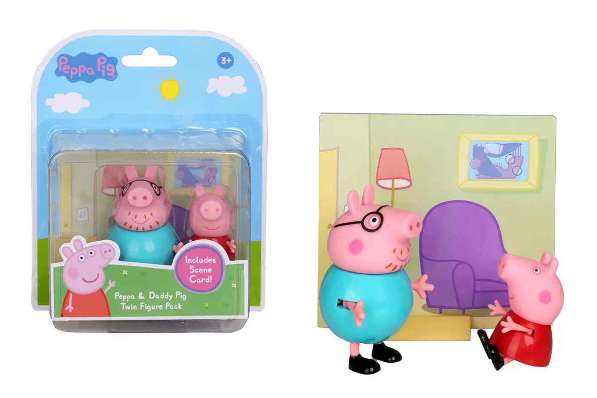 Peppa Pig And Daddy Pig Twin Figure Fun Pack With Two Poseable Figures And A Scene Card, Preschool Toy For Girls And Boys Ages 3 And Up 1