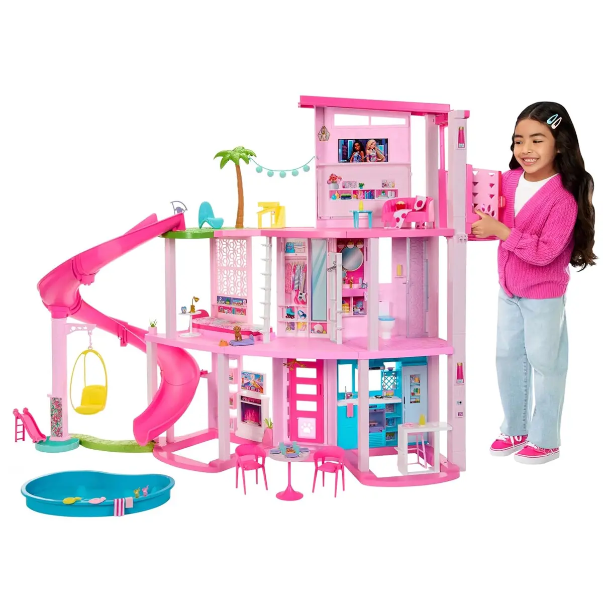 Barbie Dreamhouse, Pool Party Doll House With 75+ Pieces And 3-Story Slide, Pet Elevator And Puppy Play Areas For Ages 3+ 1