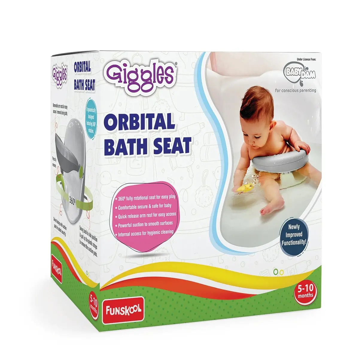 Funskool Giggles Orbital Bath Infant Bath Seat With Ergonomically Designed Featuring 360 Degree Rotation For Sitting Up And Suction Pads For Babies 5 Months & Up 1