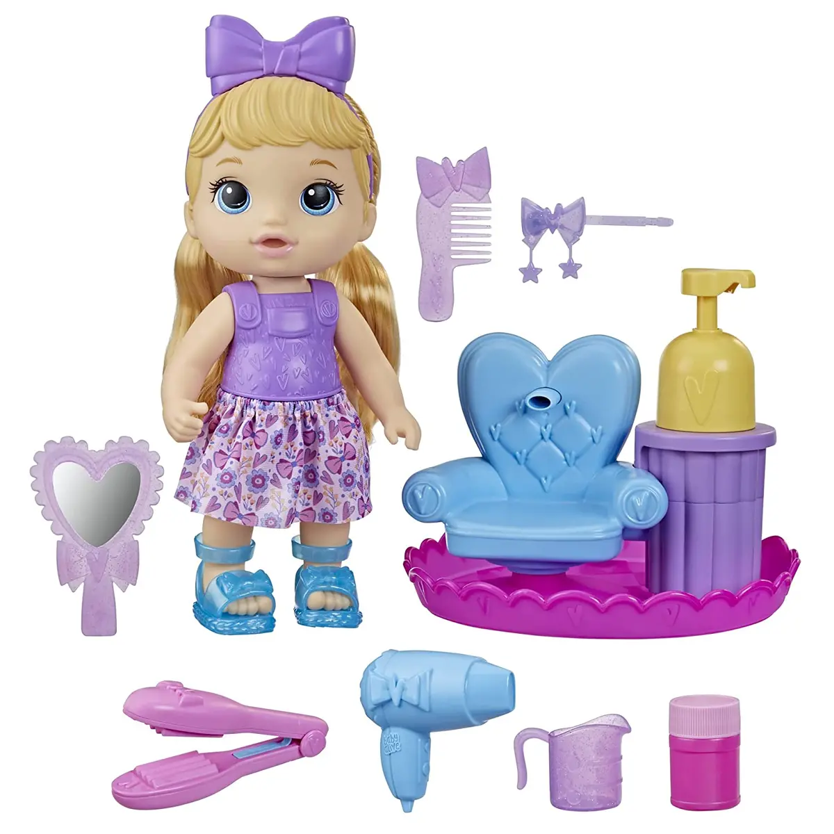 Baby Alive 12-Inch Magical Styles Blonde Hair Baby Doll With Salon Chair, Accessories, Bubble Solution For Kids Ages 3 And Up 1