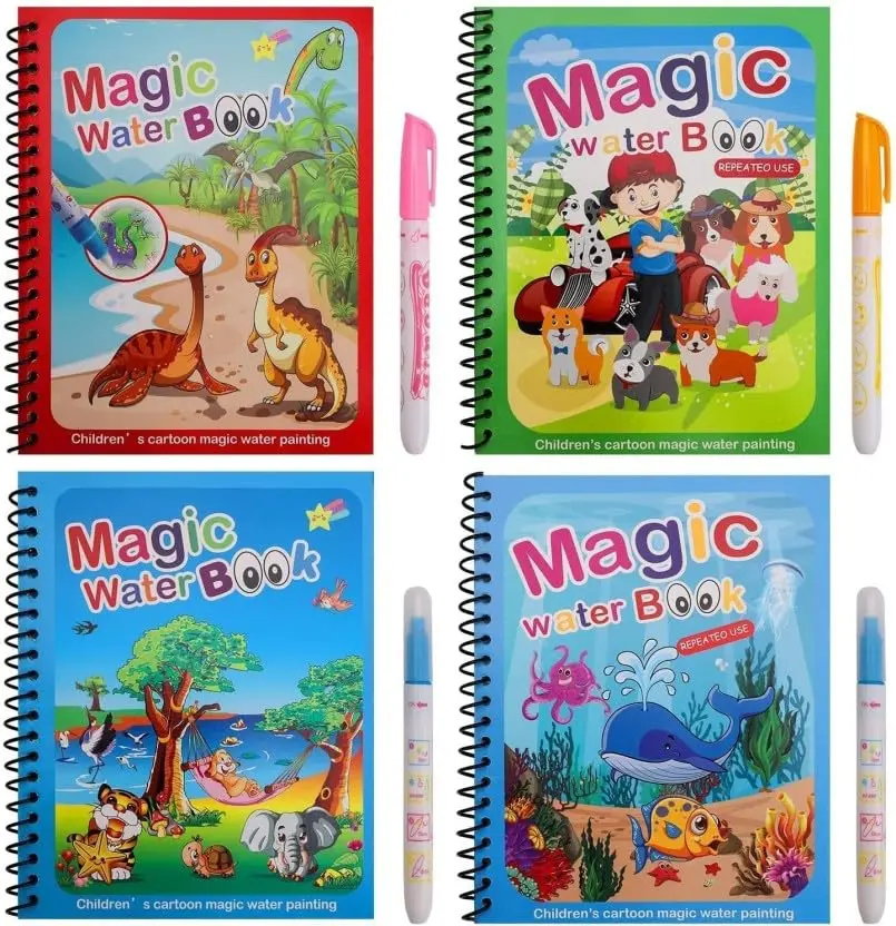 Reznor Quick Dry Re-Usable Magic Coloring Water Book With Magic Pen (Random Design), Pack Of 4 1
