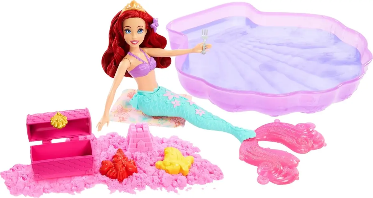 Disney Princess Ariel Mermaid Doll & Pool Set With Moldable Sand, 3 Sand Molds, Beach Towel & 5 Accessories For Kids Ages 3+ 1