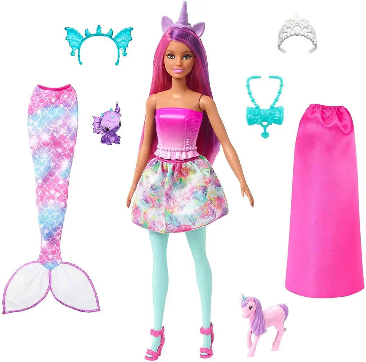 Barbie Mermaid Fantasy Dress-Up Clothes Set & Accessories Doll With Baby Unicorn And Dragon Pets For Kids Ages 3+ 1