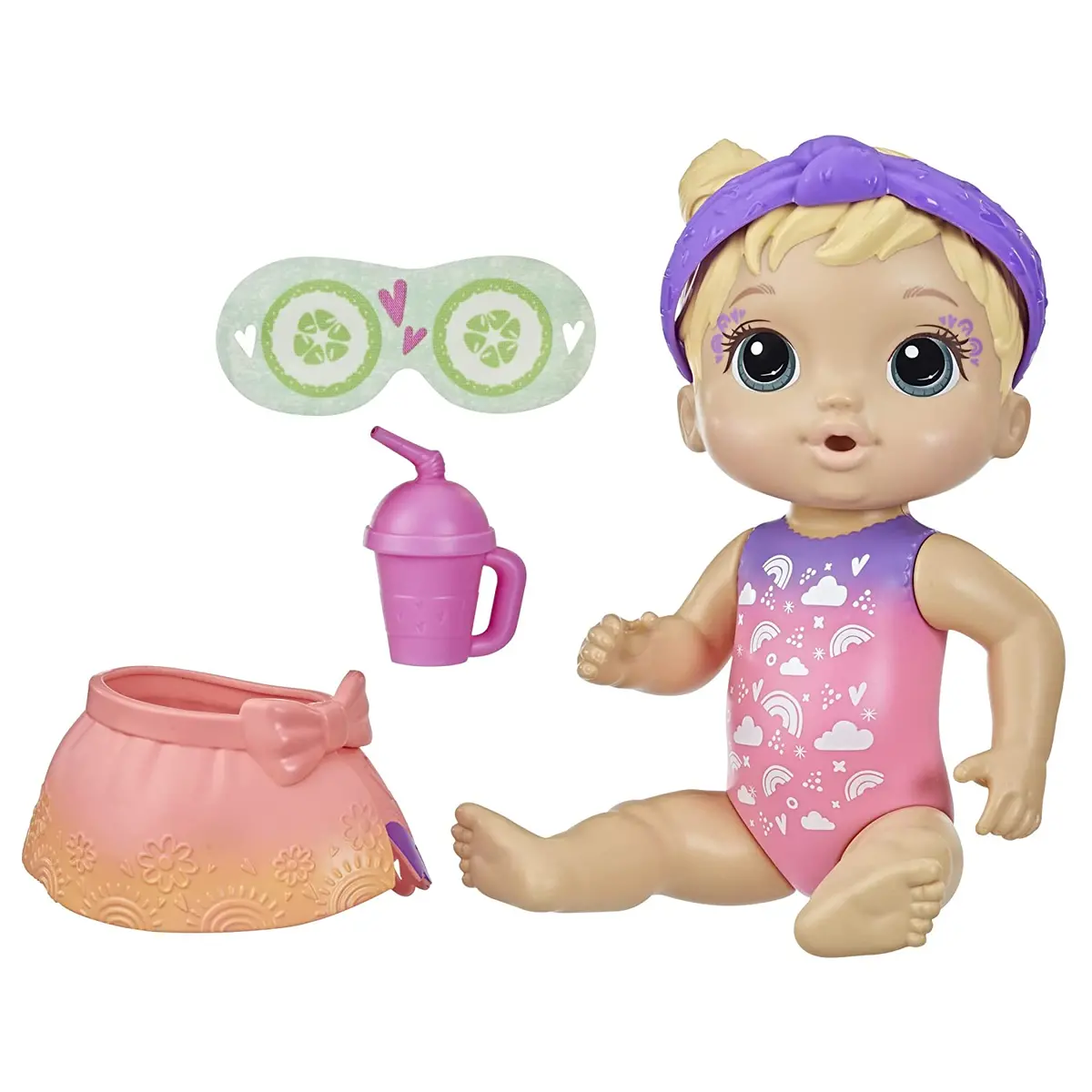 Baby Alive 9-Inch Rainbow Spa Blonde Hair Baby Doll With Eye Mask And Bottle For Kids Ages 3 And Up 1