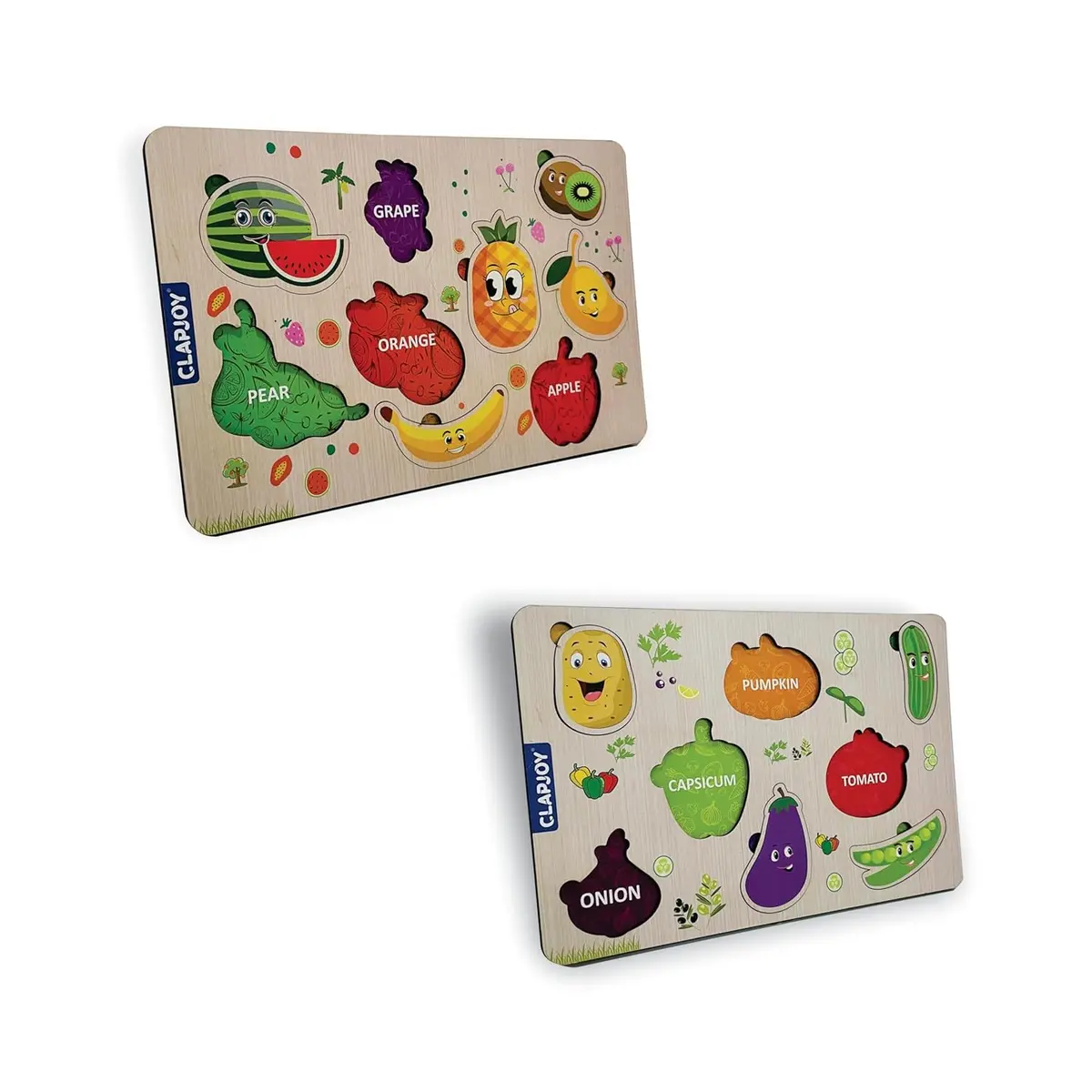 Clapjoy Wooden Learning Educational Board For Kids, Puzzle Toys For 2 Years Old Boys & Girls (Fruit & Vegetable) 1