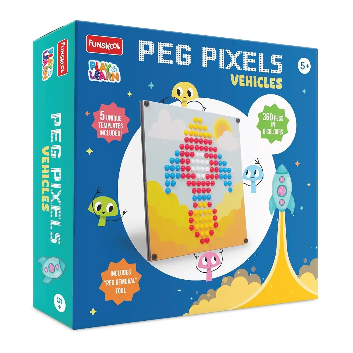 Funskool Peg Pixels-Vehicles, Educational,360 Pegs In 8 Colours,Puzzle With 5 Designs Diy,For 5 Year Old Kids And Above 1