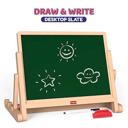 Funskool Giggles Draw N Write Desktop Slate, 4 In 1 Double Sided Board - Chalk Board & Dry Erase/Magnetic Board, Adjustable Angles, Magnetic Letters And Numbers, 3 Years 1