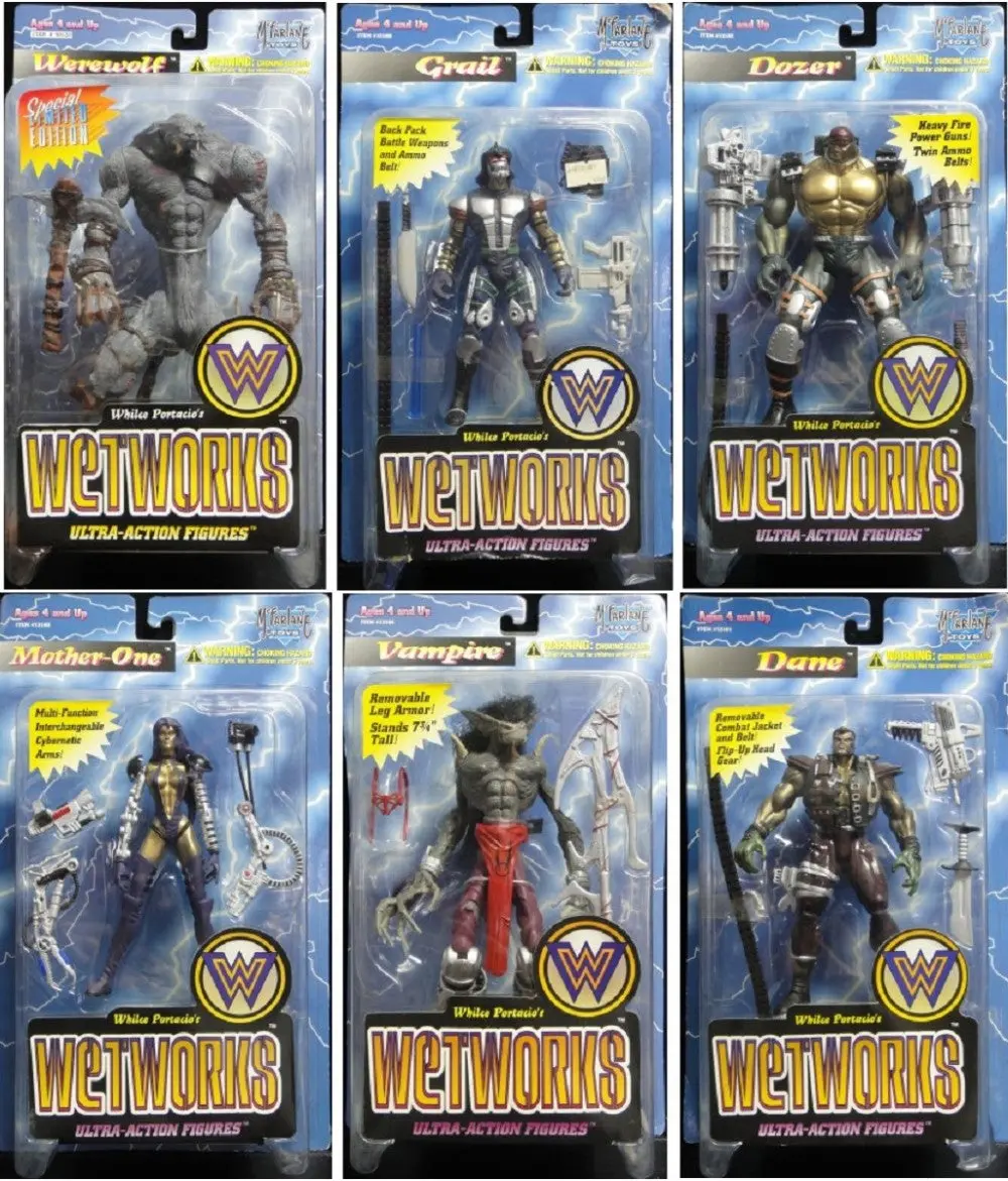 Mcfarlane Toys Ultra-Action Figures Wetworks Series 1 Whilce Portacio's Wetworks Dozer Mother-One Dane Werewolf Vampire Grail Set (Csw) 1