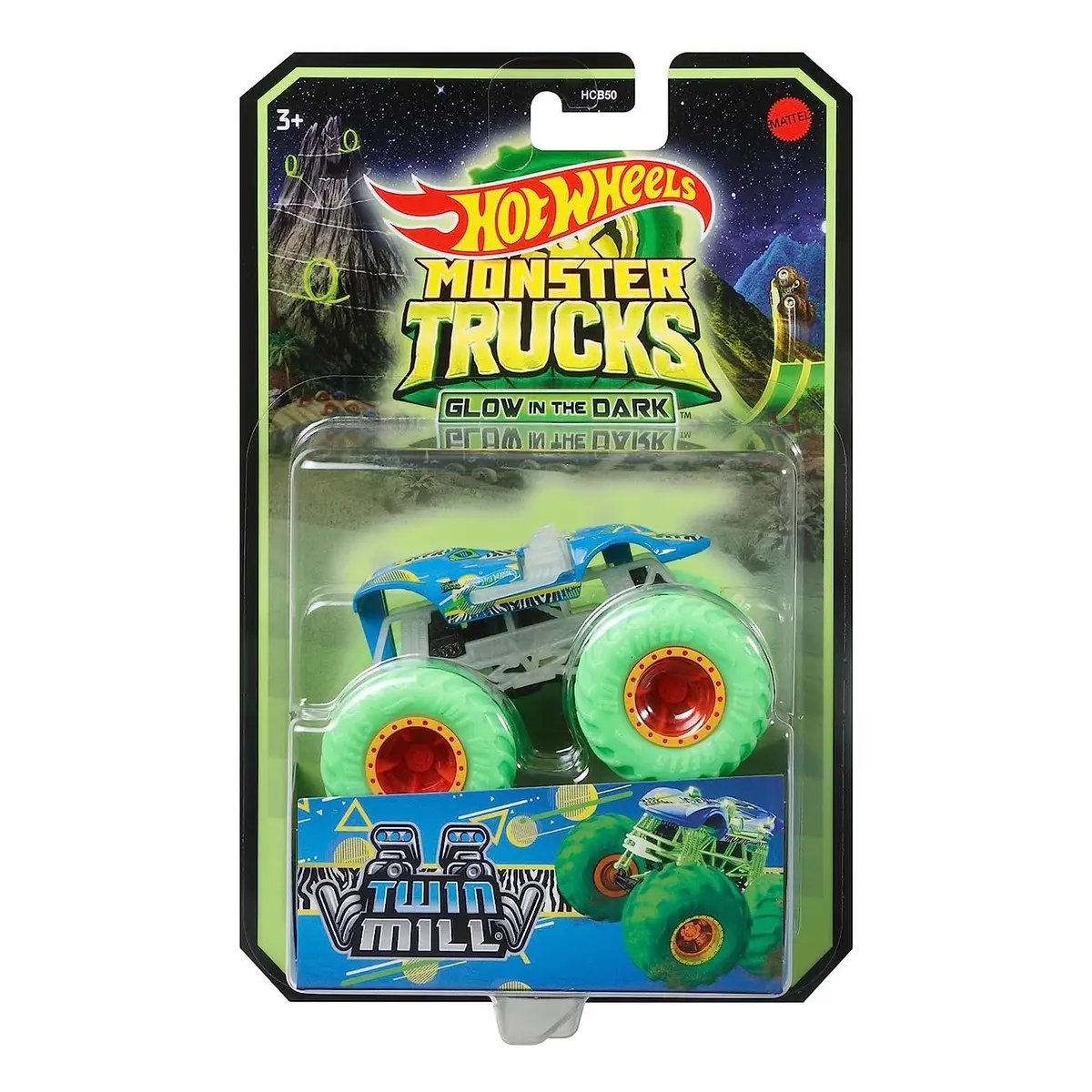 Hot Wheels Glow In The Dark 1:64 Scale Twin Mill Monster Truck For Ages 3+ 1