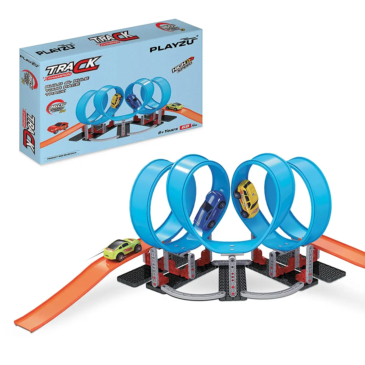 Playzu Track Champion – 68Pcs Four 360 Degree Loops Racing Track Game With Building Block Sets 1