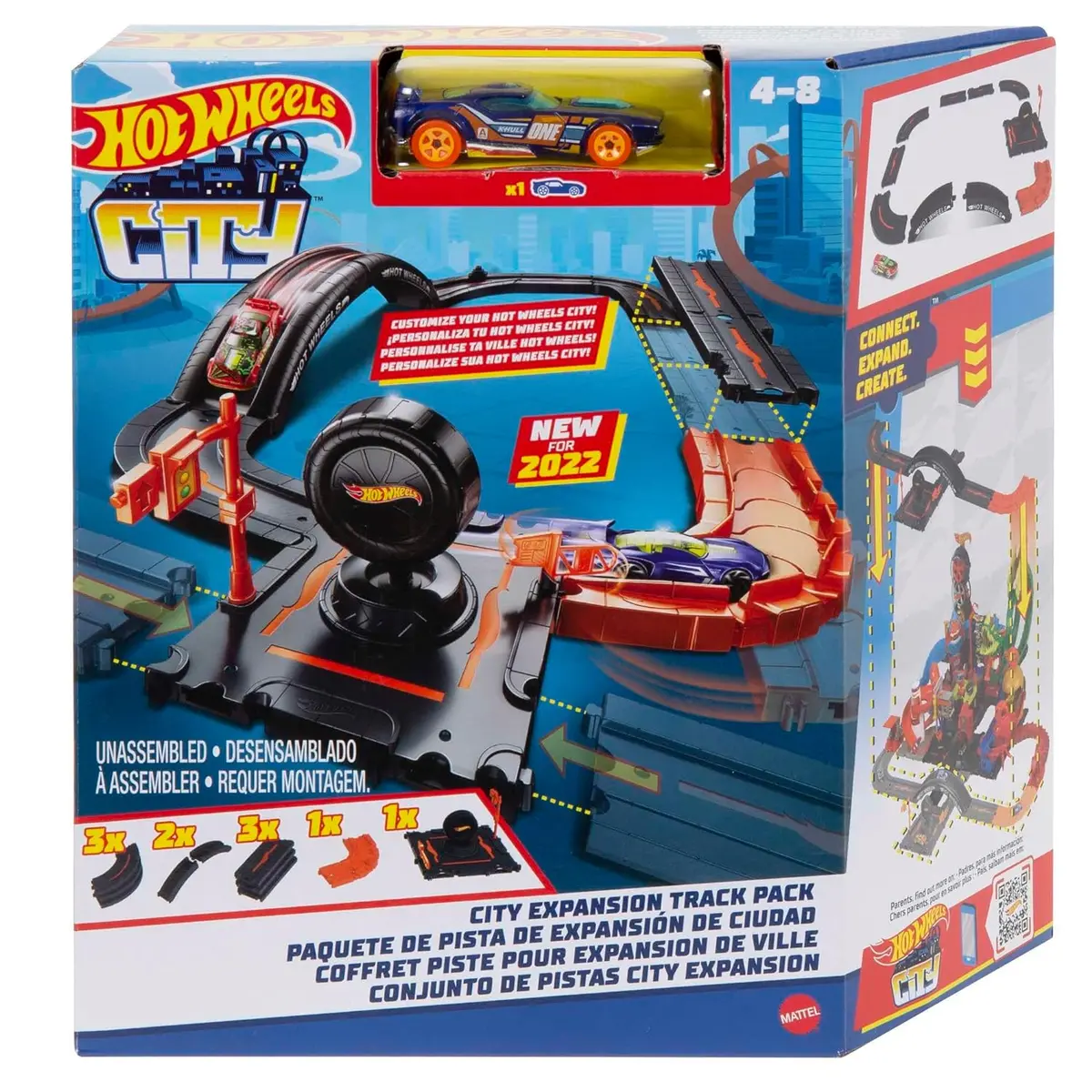 Hot Wheels City Track Pack, 10 Piece Set Includes Track Base & Various Track Pieces To Build A Cityscape, With 1 Car, Connects To Other Sets, Gift For Kids 4 Years & Up 1