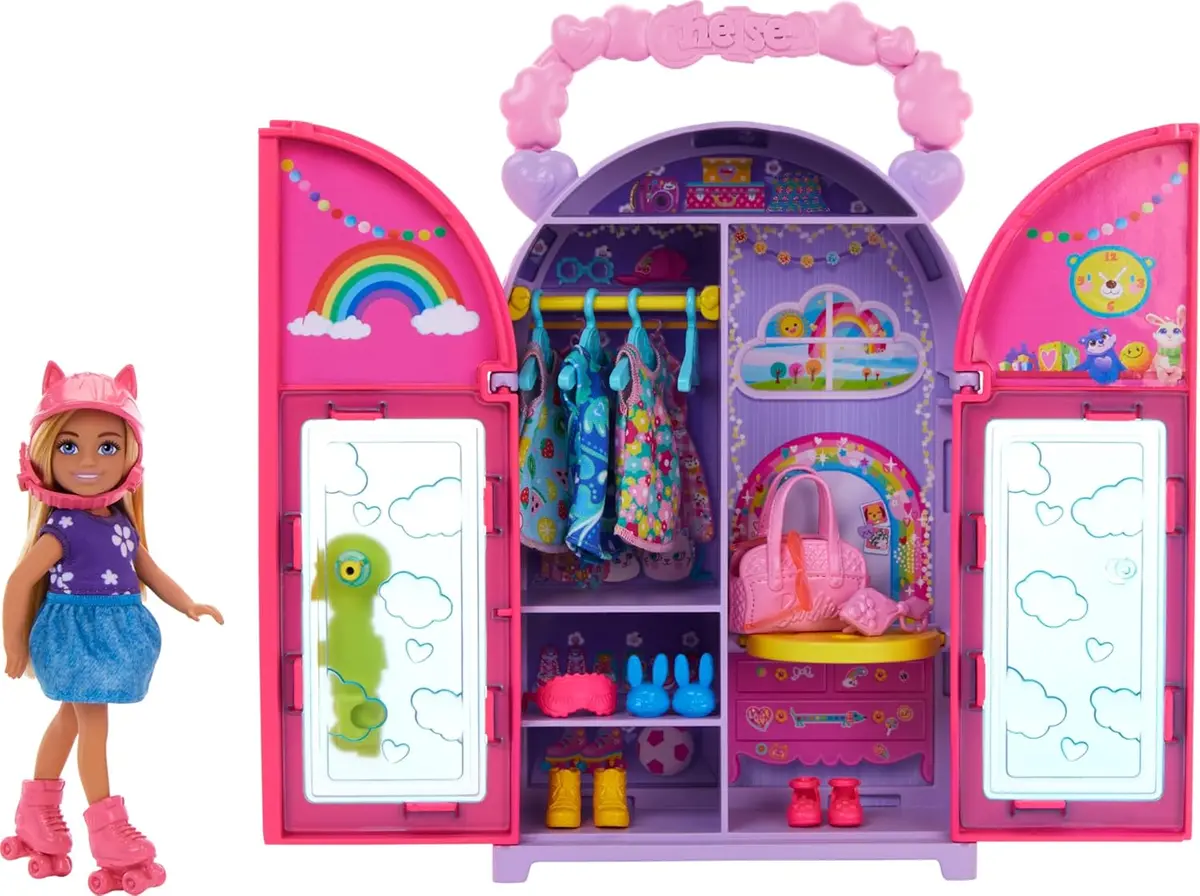 Barbie Chelsea Doll & Closet Toy Playset With 15 Pieces Clothes & Accessories Included, Foldable Set For On-The-Go Play & Storage For Kids Ages 3+ 1