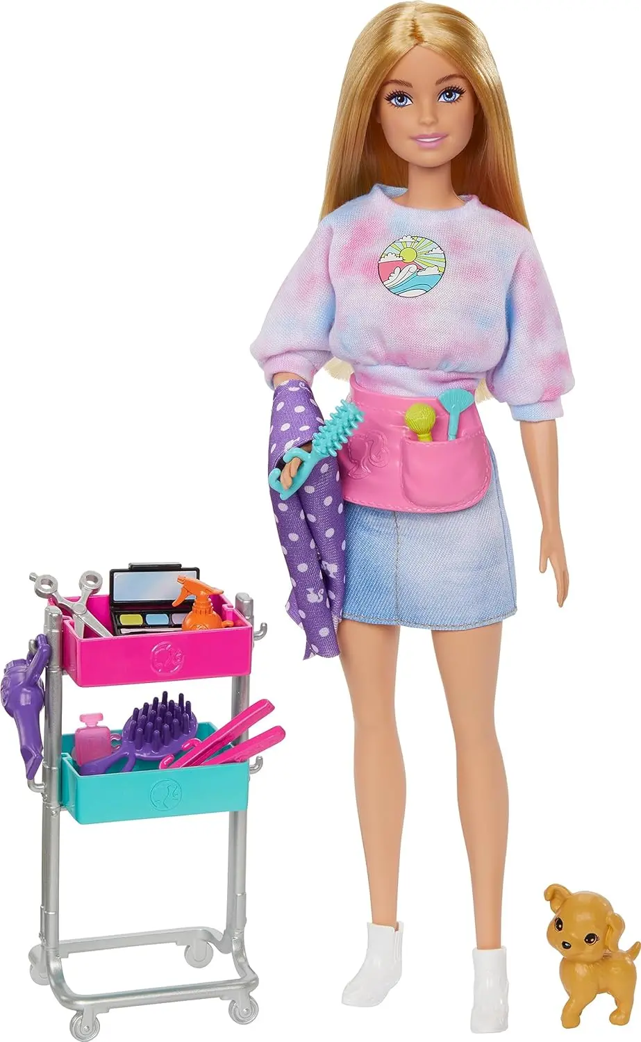 Barbie Malibu Stylist Doll & 14 Accessories Playset, Hair & Makeup Theme With Puppy & Styling Cart 1