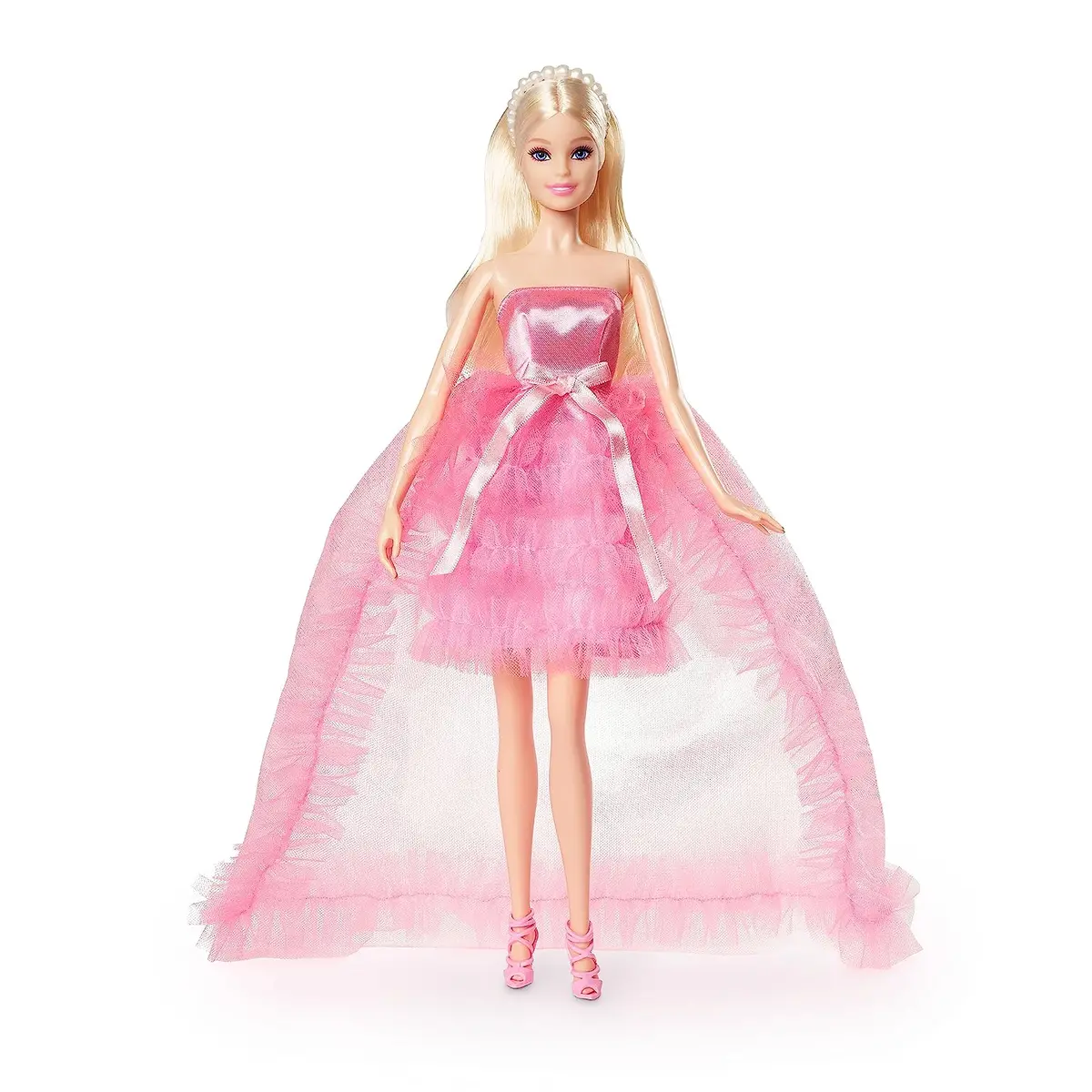 Barbie Birthday Wishes Blonde Doll In Pink Satin And Tulle Dress For Kids Ages 6+ 1
