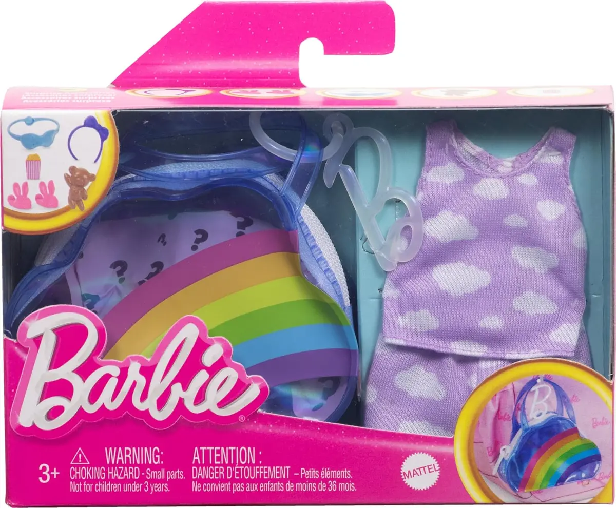 Barbie Clothes And Accessories, Deluxe Keychain Rainbow Bag With Pajamas And Slumber Party Themed Accessories For Kids Ages 3+ 1