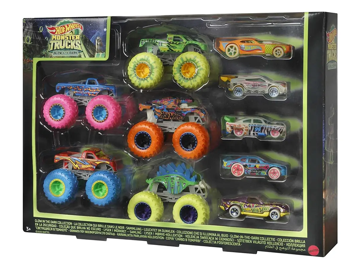 Hot Wheels Monster Trucks Glow In The Dark Multipack Of 10 Collectible For Gift For Kids Ages 4+ 1