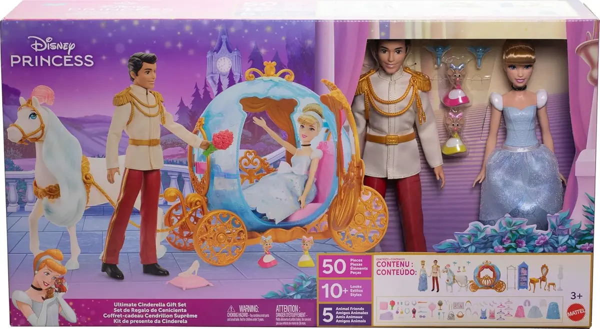 Disney Princess Cinderella Set With 2 Fashion Dolls, Horse & Carriage, Furniture, 4 Animal Friends & 45 Accessories, Ultimate Movie Gift Set For Kids Ages 3+ 1
