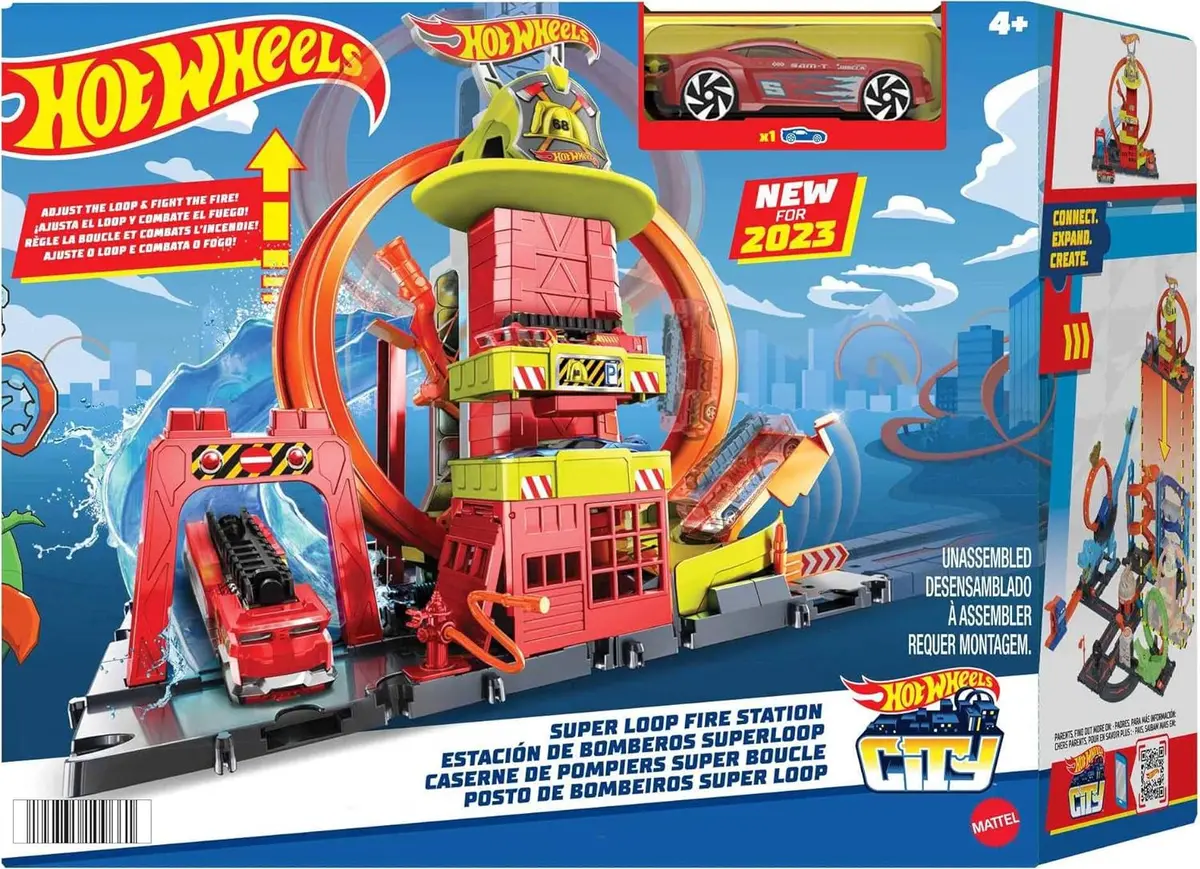 Hot Wheels City With 1 Toy Car, Kid-Powered Elevator, Water-Like Ramp, Track-Play Features, Connects To Other Sets, Fire Station With Super Loop For Ages 4+ 1
