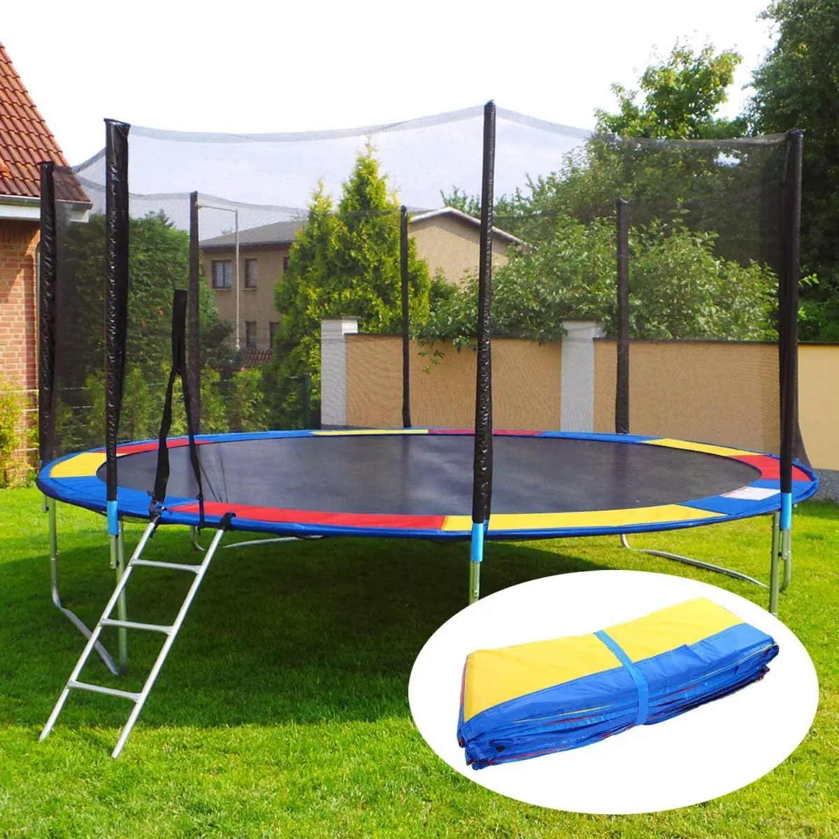 Reznor 8 Feet Rainbow Color Trampoline With Enclosure Safety Net & Jumping Pad For Children Kids & Adults 2