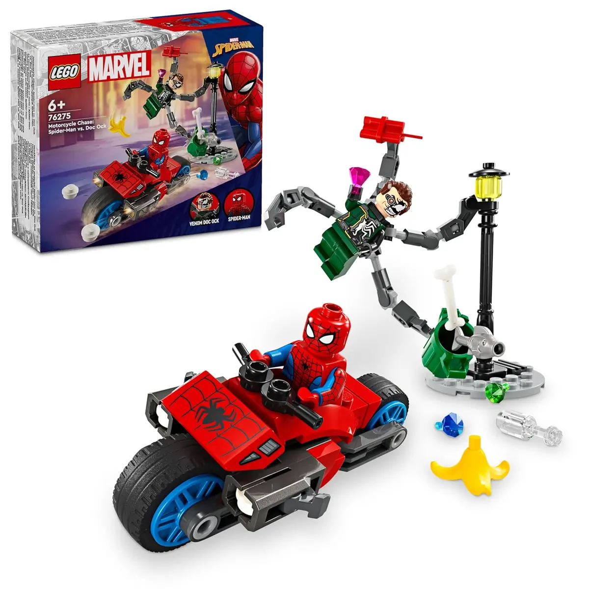 Lego Marvel Motorcycle Chase Spider-Man Vs. Doc Ock Building Kit For Ages 6+ 1