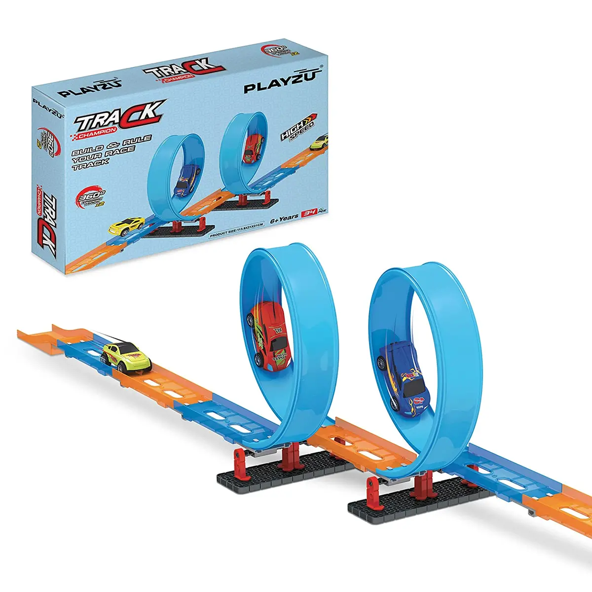 Playzu Track Champion – 34Pcs Double 360 Degree Loops Racing Track Game With Building Block Sets 1