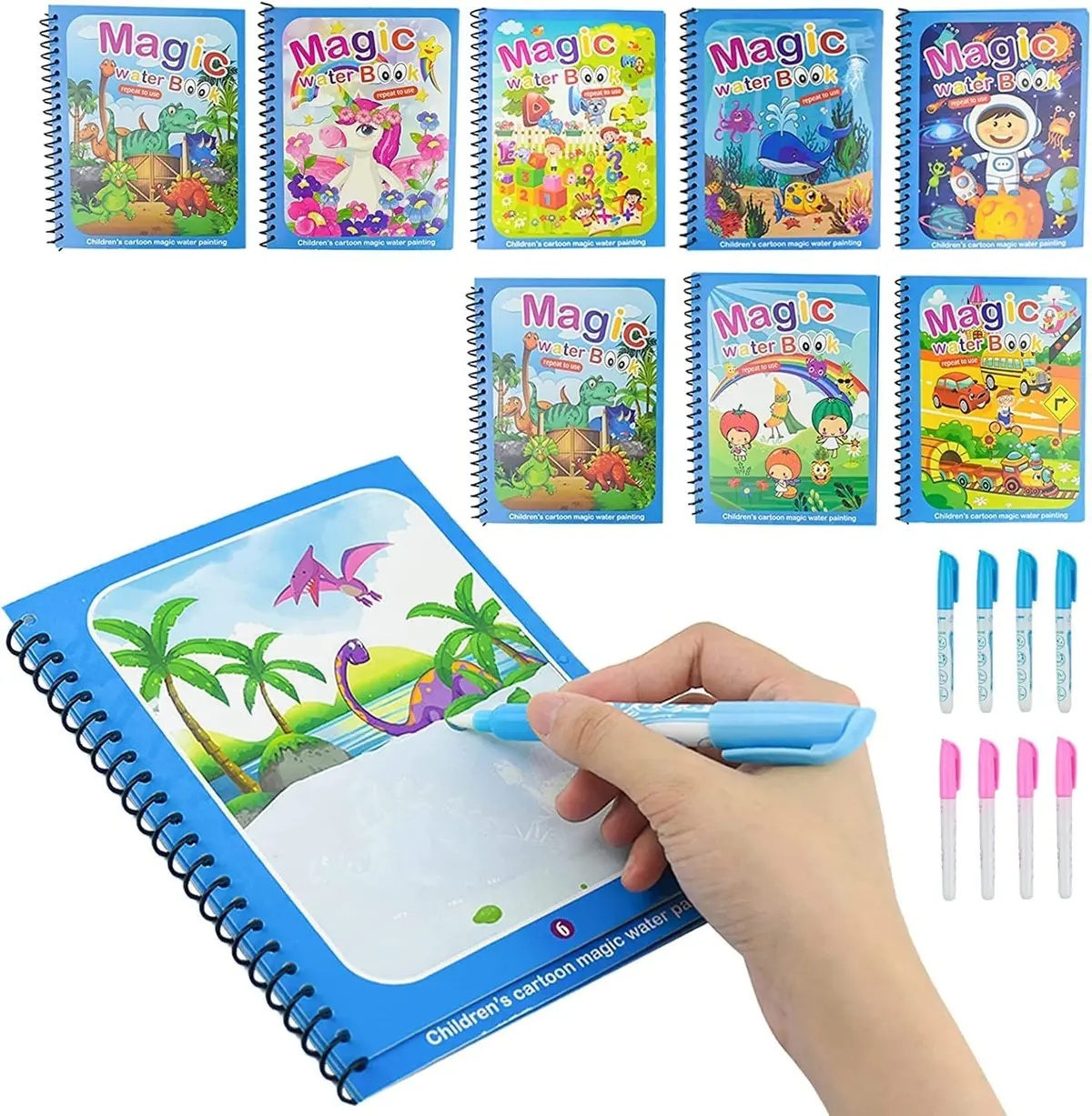 Reznor Quick Dry Re-Usable Magic Coloring Water Book With Magic Pen (Random Design), Pack Of 8 1