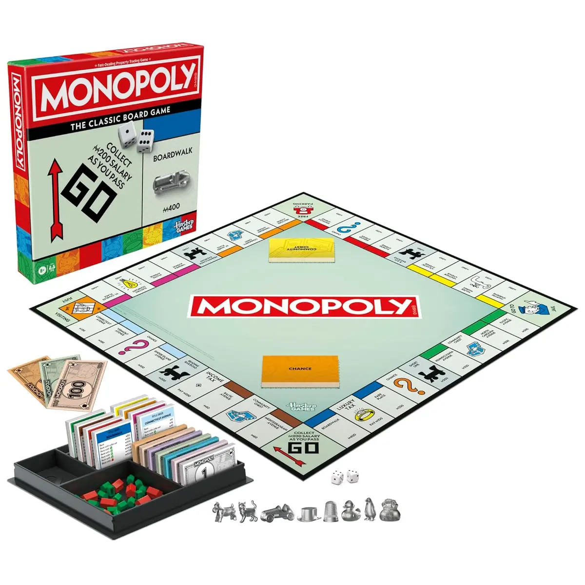 Monopoly Classic Refresh Board Game With Storage Tray And Larger Tokens 2 To 6 Players Family Games For Kids And Adults Ages 8+ 1