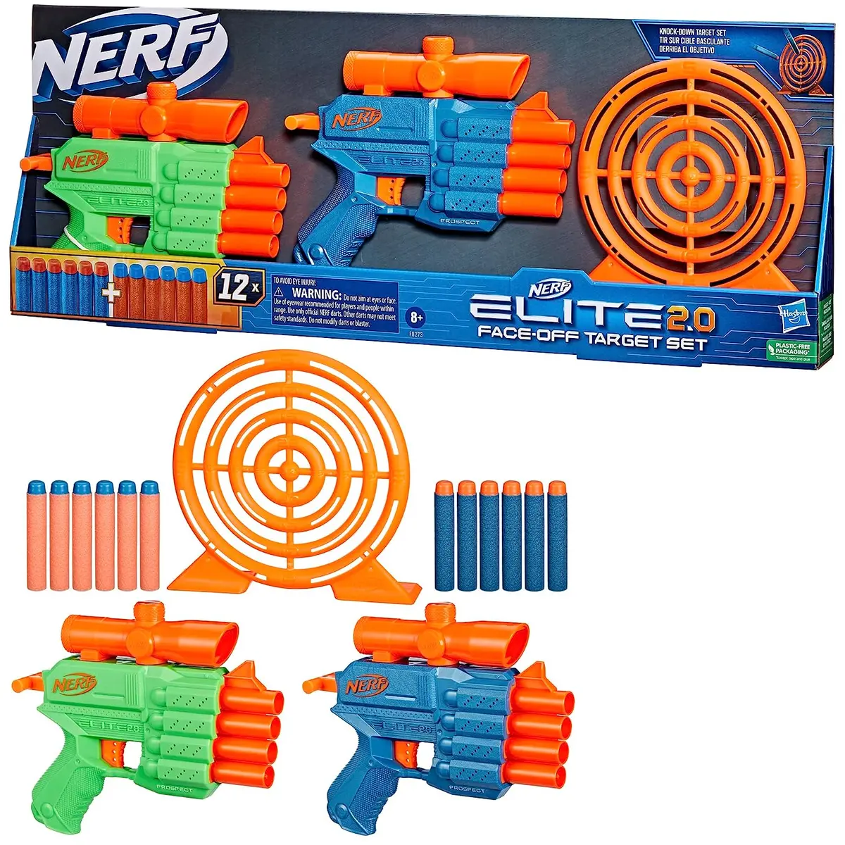 Nerf Elite 2.0 Face Off Target Set, Includes 2 Dart Blasters & Target & 12 Nerf Elite Darts, Toy Foam Blasters For Kids Outdoor Games 1