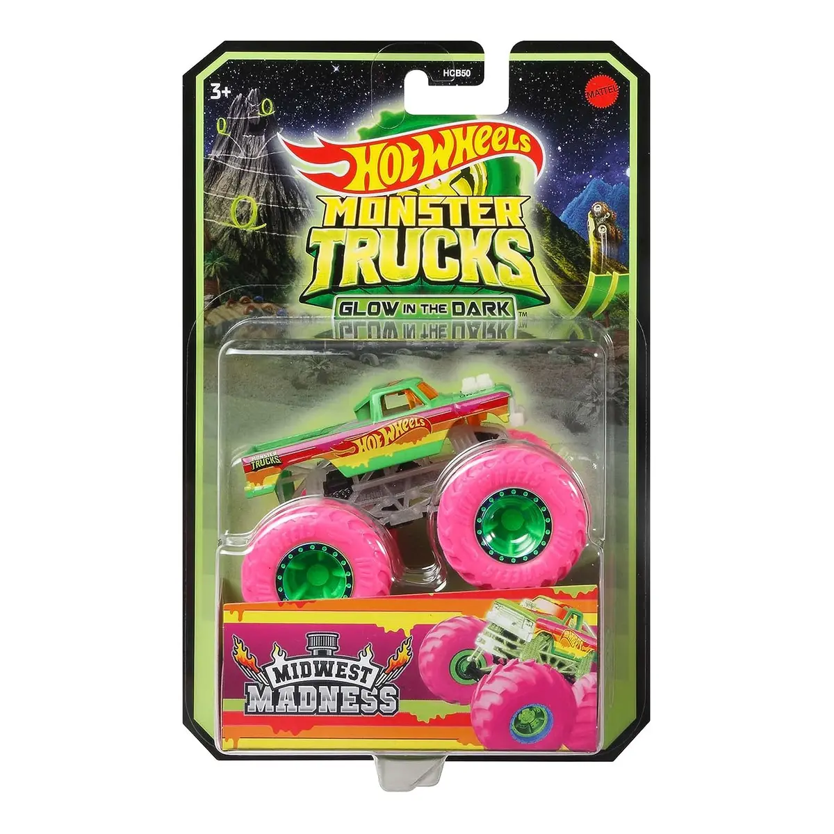 Hot Wheels Glow In The Dark 1:64 Scale Midwest Madness Monster Truck For Ages 3+ 1