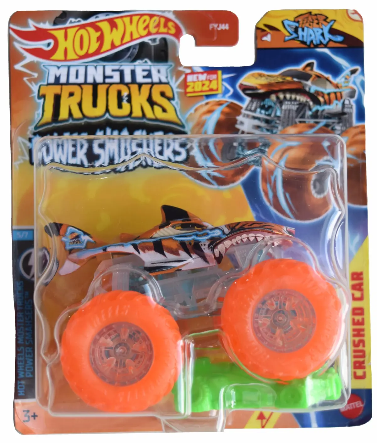 Hot Wheels Monster Trucks Power Smashers 1:64 Scale Die Cast Tiger Shark, Includes Crushed Car For Ages 3 Years & Up 1