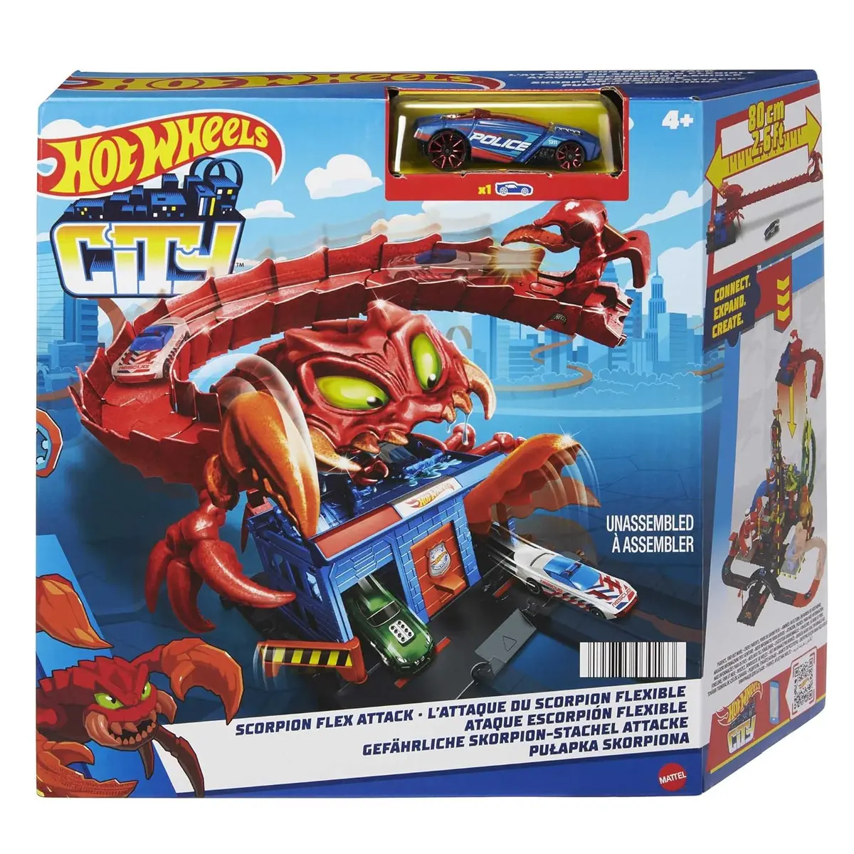 Hot Wheels Track Set With 1 Hot Wheels Car, Adjustable Track That Connects To Other Sets, City Scorpion Flex Attack Playset 1