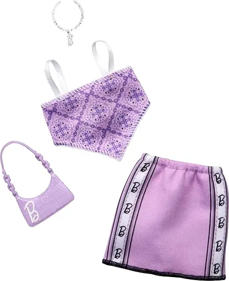 Barbie Doll Clothing, Fashion Pack With Sporty Purple Top, Skirt & Accessories 1