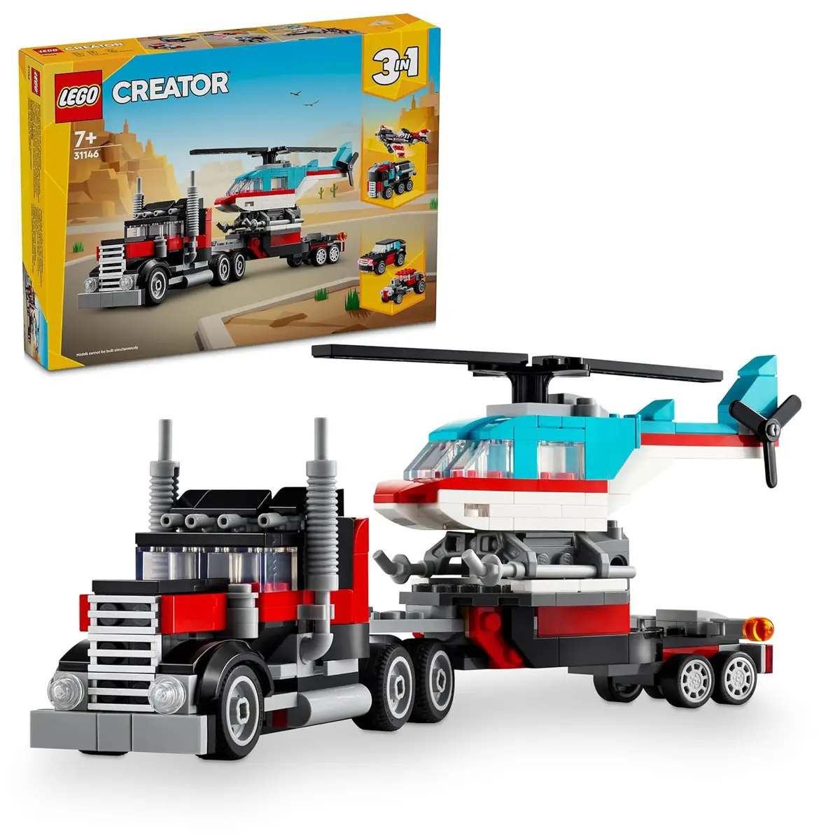 Lego Creator 3In1 Flatbed Truck With Helicopter Building Kit For Ages 7+ 1