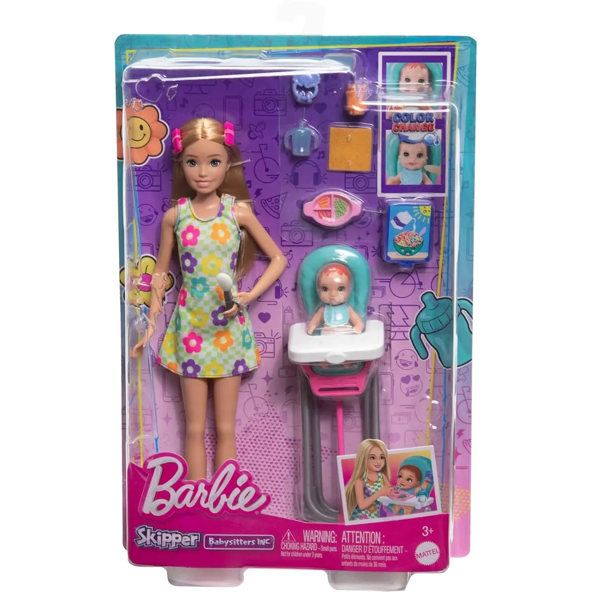 Barbie Skipper Babysitters Crib Playset With Brunette Friend Doll, Baby Doll With Babysitting Set Themed To Mealtime Accessories For Kids Ages 3 Years & Up 2