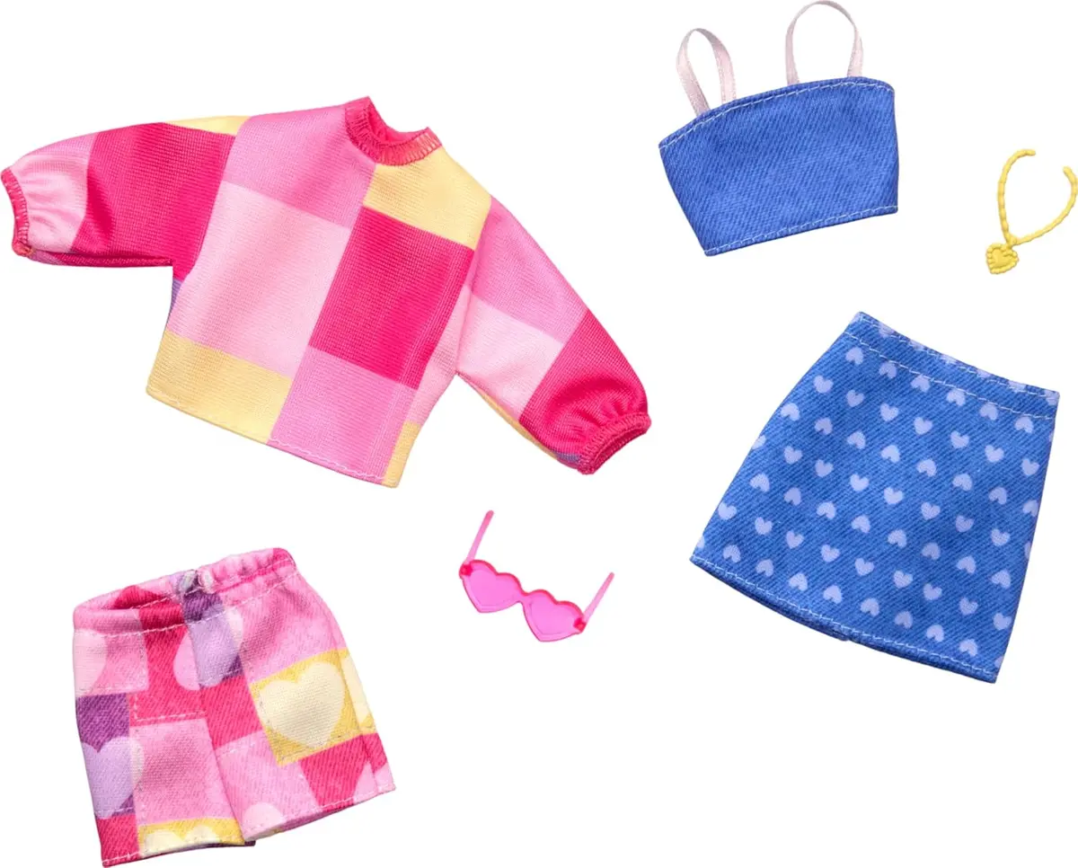 Barbie Doll Clothing, Fashion And Accessory 2-Pack Featuring Pink & Blue Patterns 1